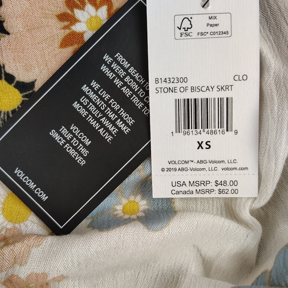 NWT Volcom Stone Of Biscay Floral Mini Skirt Size Woman's XS - Picture 11 of 11